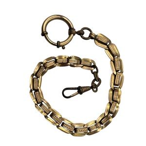 Charnier gold tone fancy link pocket watch chain w bolt clasp & Albert dog clip